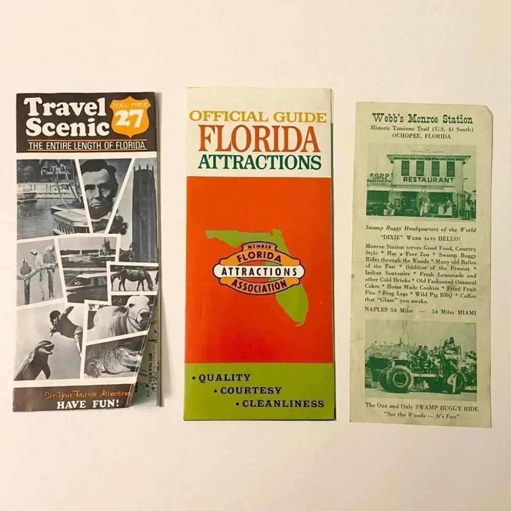 Vintage Florida Travel Scenic Attractions and Webbs Monroe Station Brochures